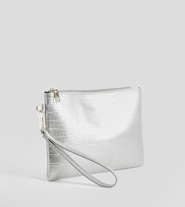 boohoo Croc Zip Top Clutch